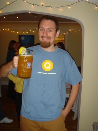 lee drinks a beer